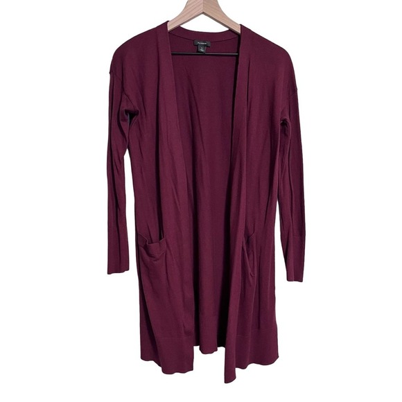 Halogen Sweaters - Halogen Burgundy Open Front Knit Cardigan Sweater Sz Medium Long Duster Cozy